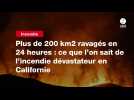 VIDEO. Plus de 200 km2 ravagés en 24 heures : ce que l'on sait de l'incendie dévastateur en Californie