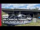 Un camion tombe d'un pont de la RN2, dans l'Aisne