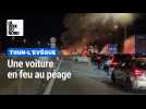 Un feu au péage de Thun-l'Evêque