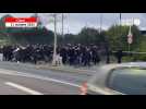 VIDEO. SM Caen-Rouen : l'arrivée des ultras rouennais encadrée par un important dispositif policier