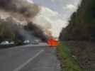 VIDÉO. Une voiture en feu entre Rennes et Saint-Malo