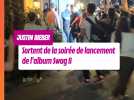 Justin Bieber et sa femme Hailey Bieber sortent de la soirée de lancement de l'album 