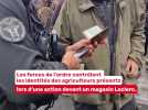 Contrôle d'identité pour les agriculteurs présents lors d'une action devant un magasin Leclerc.