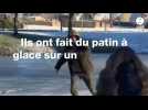 VIDÉO. Ils ont fait du patin à glace sur un étang gelé en Mayenne