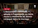 VIDÉO. L'Assemblée nationale adopte à l'unanimité un texte visant à mettre fin au devoir conjugal dans le mariage