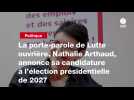 VIDEO. La porte-parole de Lutte ouvrière, Nathalie Arthaud, annonce sa candidature à l'élection présidentielle de 2027