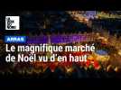 Le magnifique marché de Noël d'Arras vu d'en haut de la place des Héros à la Grand-Place