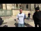 Jeremstar devant le palais de justice de Nîmes avant son procès pour avoir interrompu une corrida pendant la feria