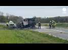 Vid�o VID�O. Un poids lourd transportant un mobil-home s'embrase sur la route pr�s de Lannion
